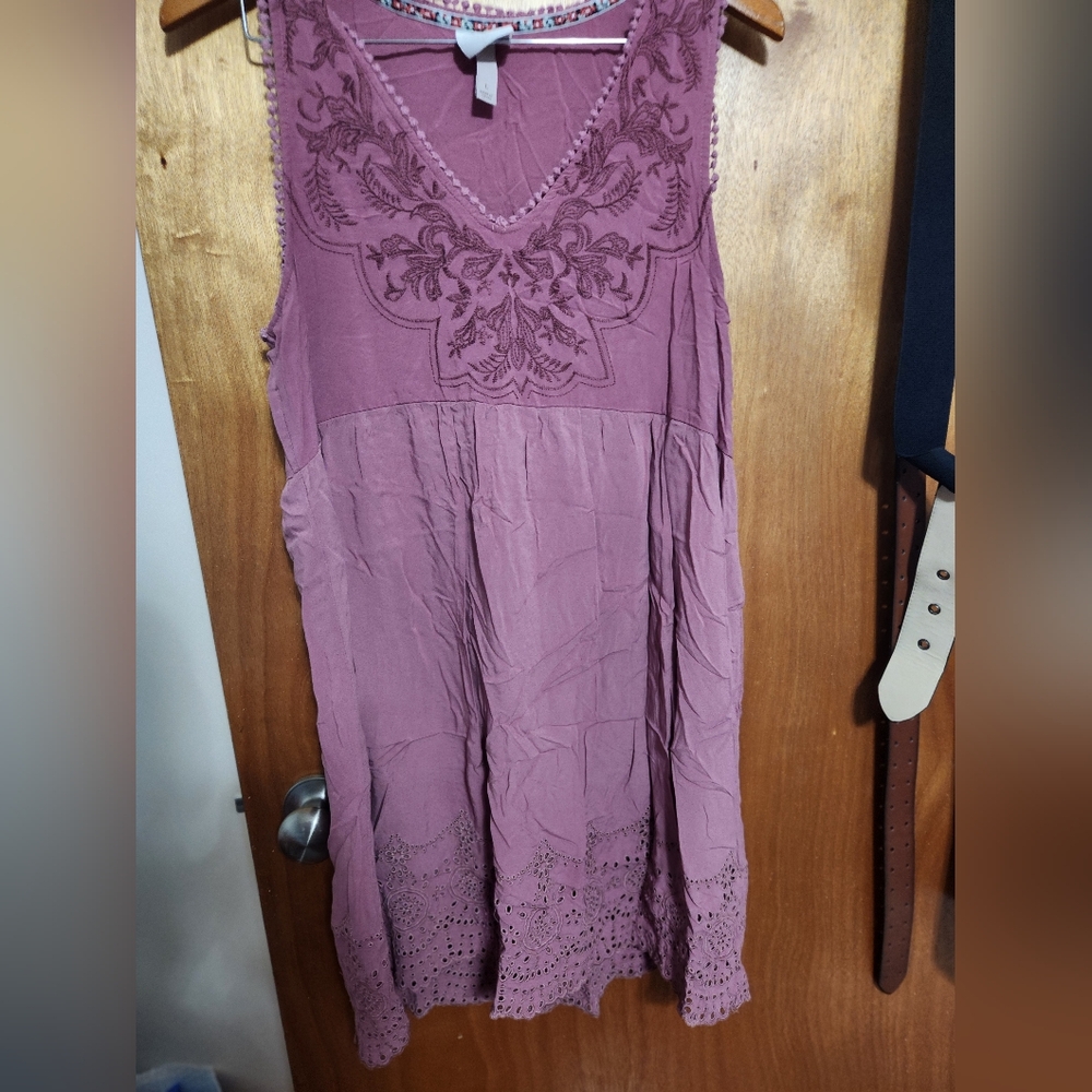Embroidered Sleeveless Dress Mauve L